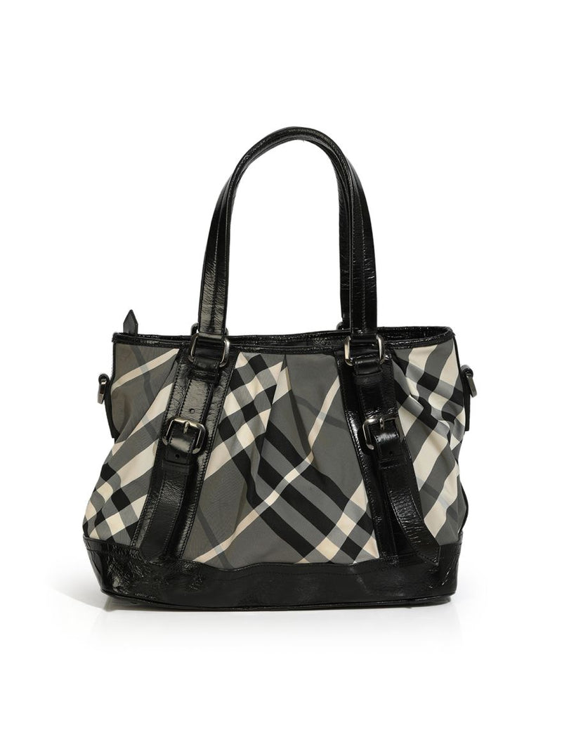 Black Beat Check Nylon Medium Lowry Tote