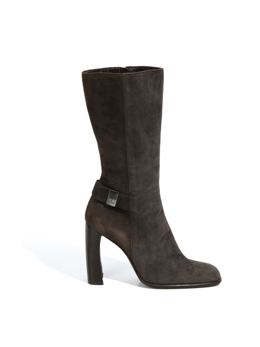 Grey Suede Leather Boots / 38