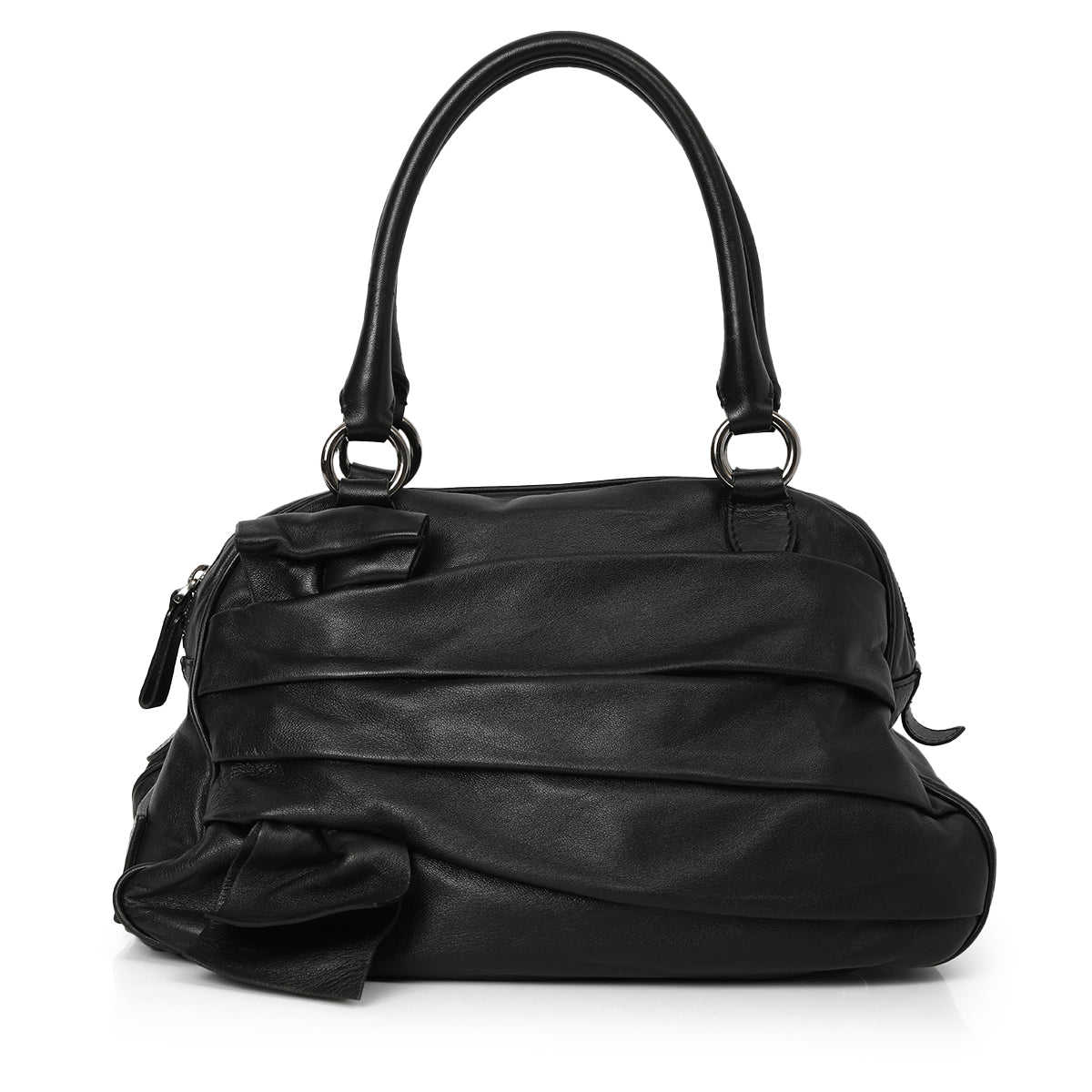 Black Soft Calfskin Vintage Satchel Bag One Size