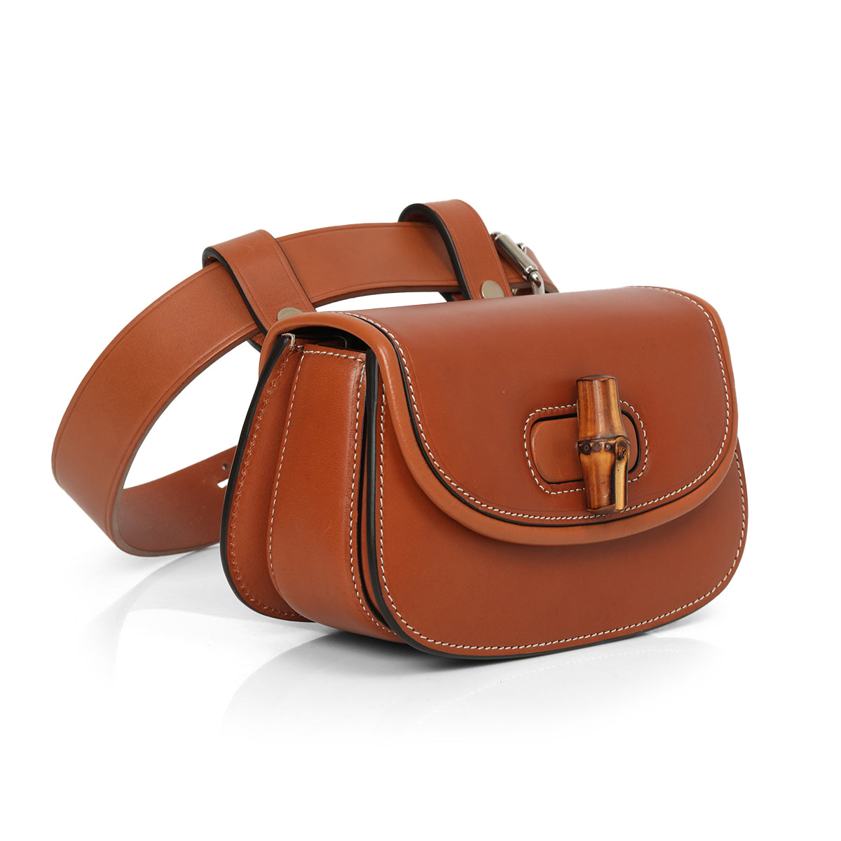 Brown Smooth Leather Bamboo 1947 Mini Belt Bag