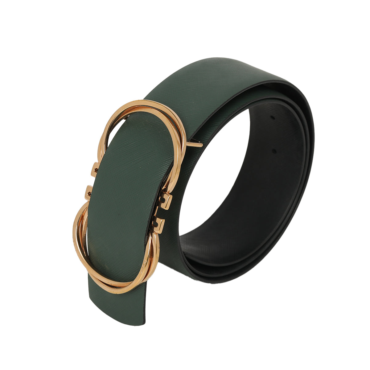 Buckle Green Leather Belt Size:  85/34