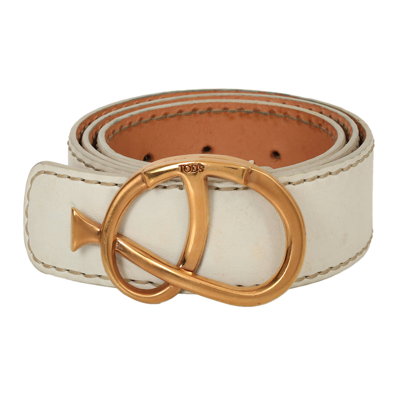 Pre-loved Tods White Unique Logo Leather Belt