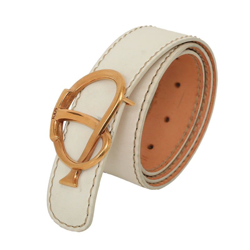Tods White Unique Logo Leather Belt