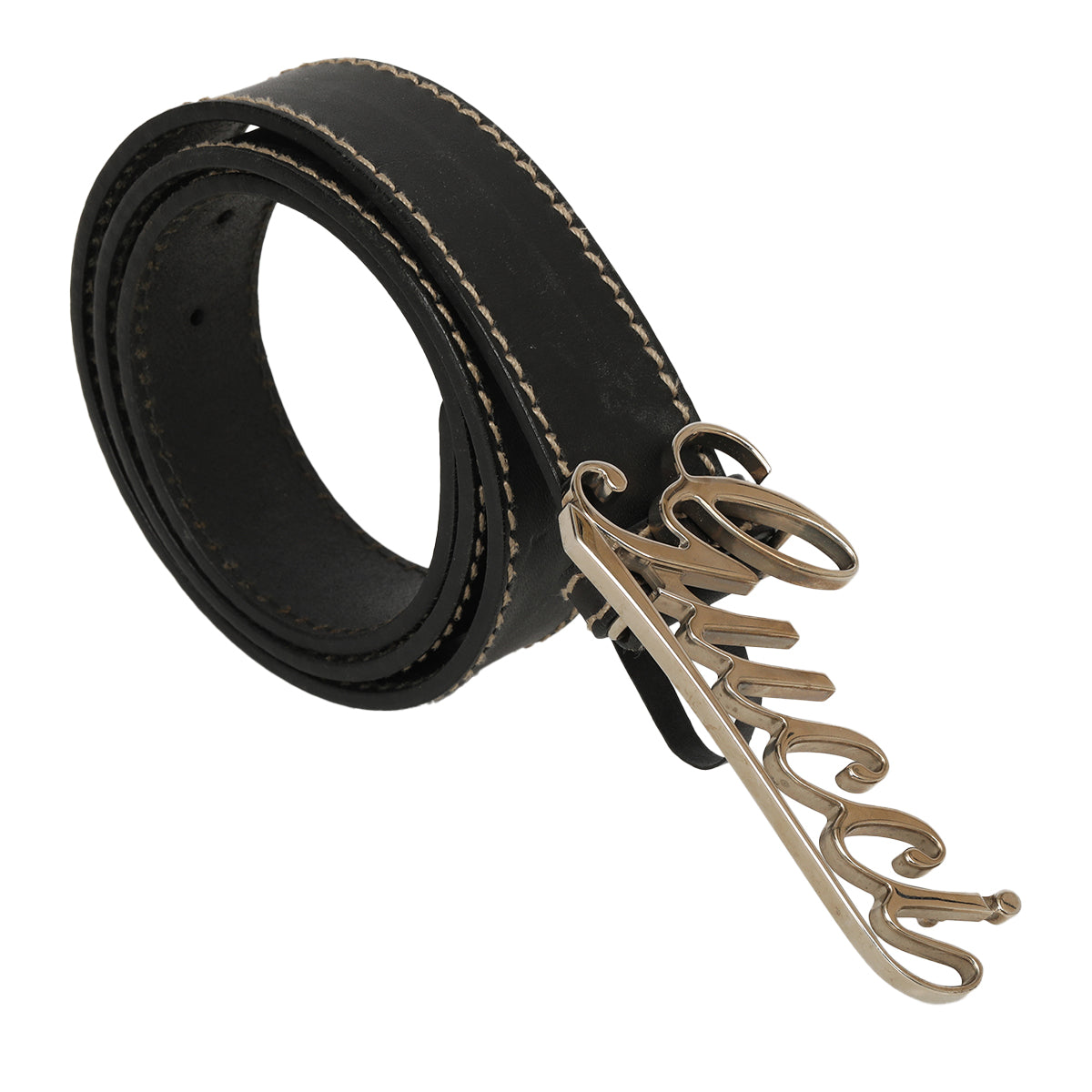 Unisex Logo Script Dark Brown Leather Belt -85