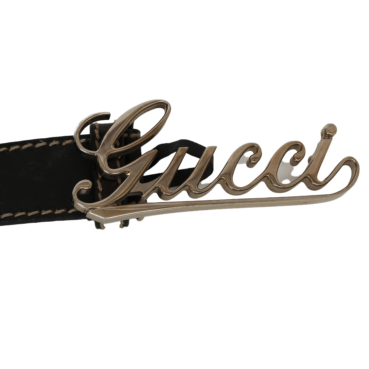 Unisex Logo Script Dark Brown Leather Belt -85