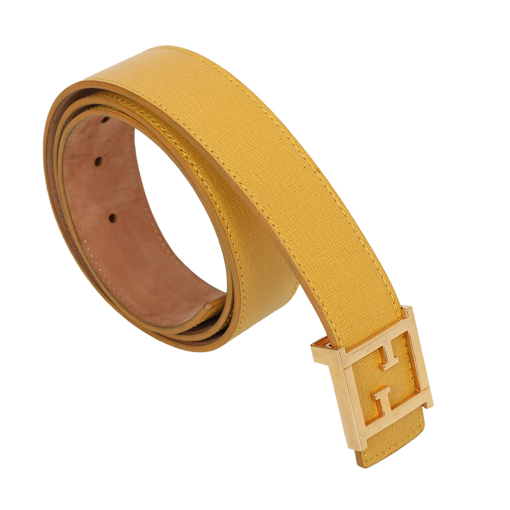 FENDI Yellow Leather Belt イエローレザーベルト Fendi Ff Logo Reversible Belt Yellow | ONU