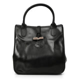 Black Leather Mini Roseau Handle Bag