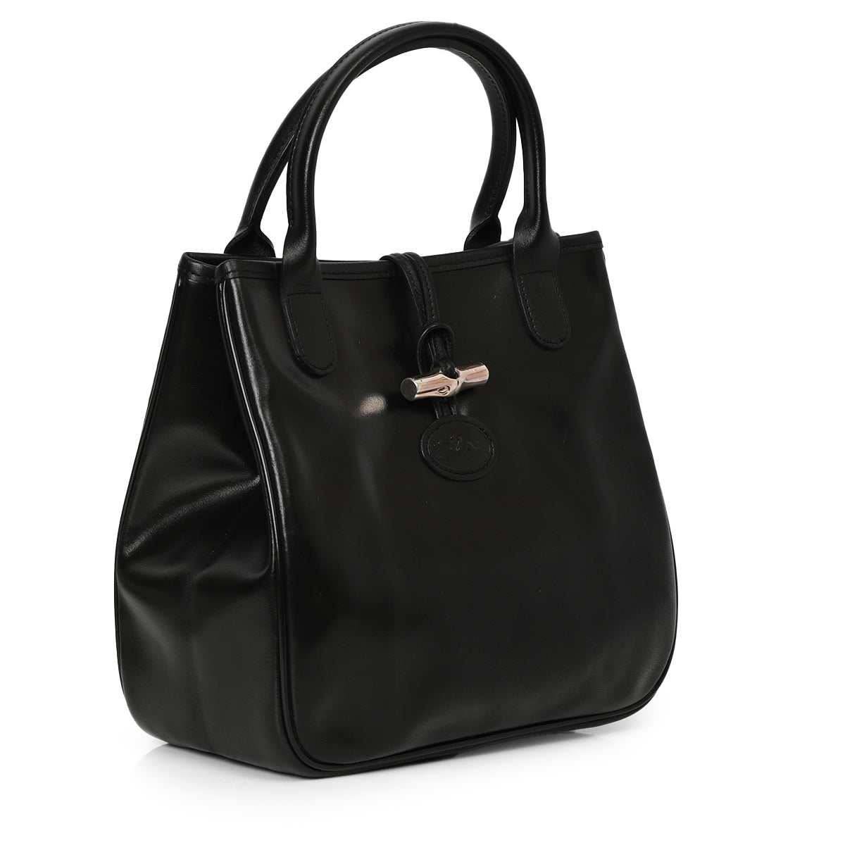 Black Leather Mini Roseau Handle Bag