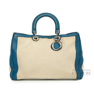Beige/Blue Canvas Diorissimo Large Bag