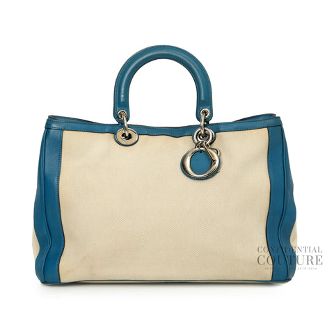 Beige/Blue Canvas Diorissimo Large Bag