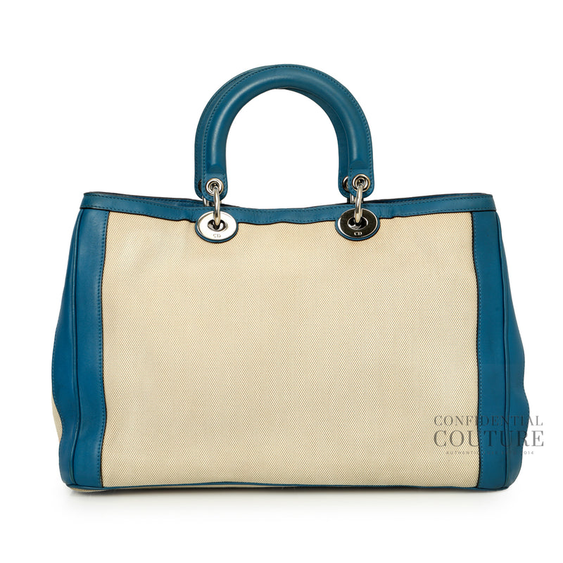 Pre-loved Christian Dior Beige/Blue Canvas Diorissimo Large Bag