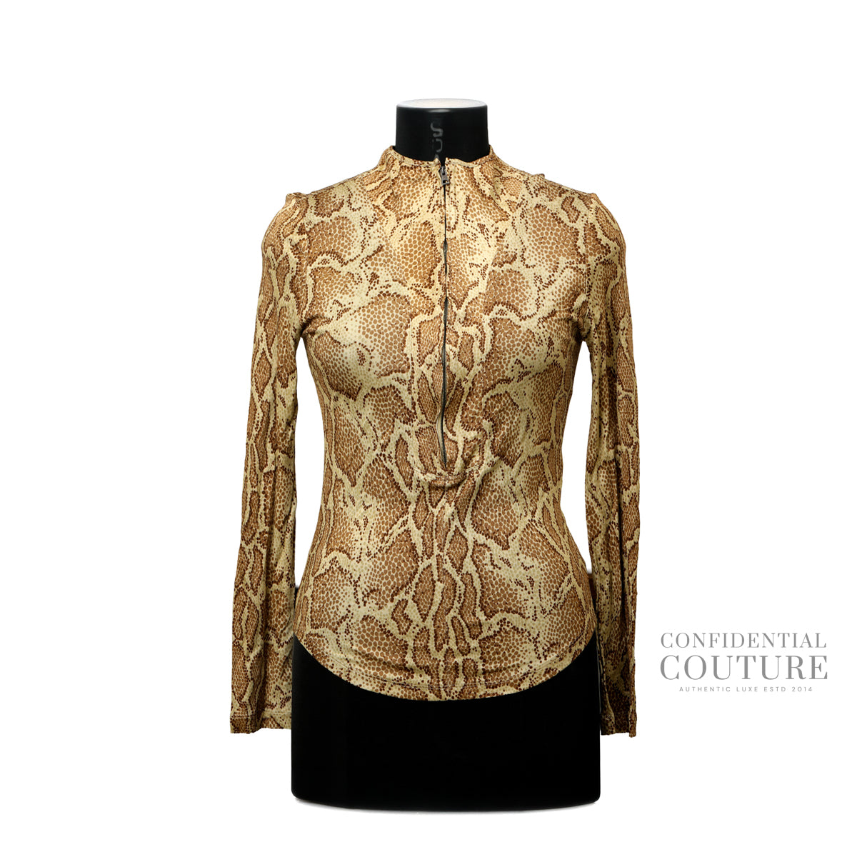 Powder Beige Python Print Viscose Top For Women | XS