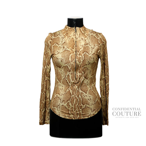 Powder Beige Python Print Viscose Top For Women | XS
