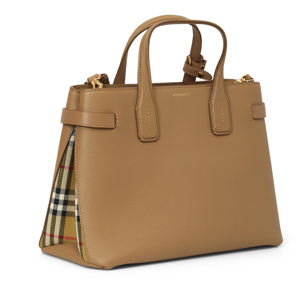 medium banner house check leather tote