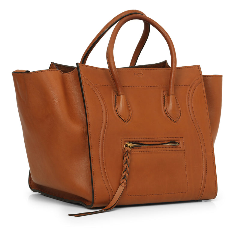 Pre loved celine leather luggage tan tote medium sale