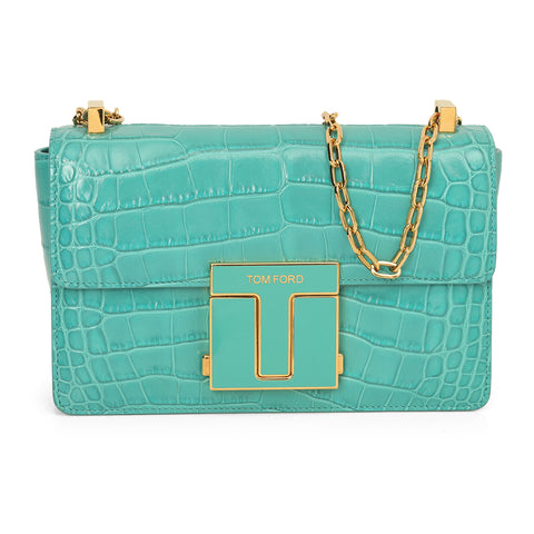 T-clasp Croc-Embossed Shoulder Bag