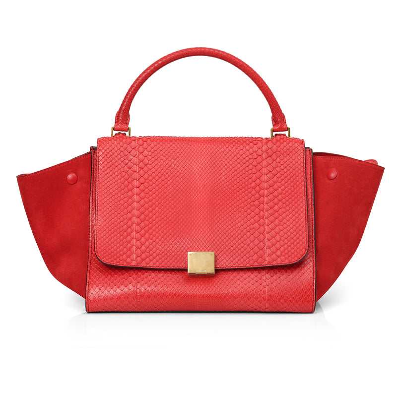 pre-loved Celine Red Python & Suede Medium Trapeze Bag