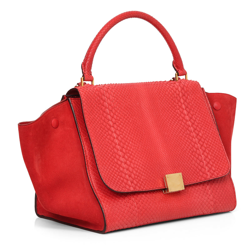 Celine Red Python & Suede Medium Trapeze Bag