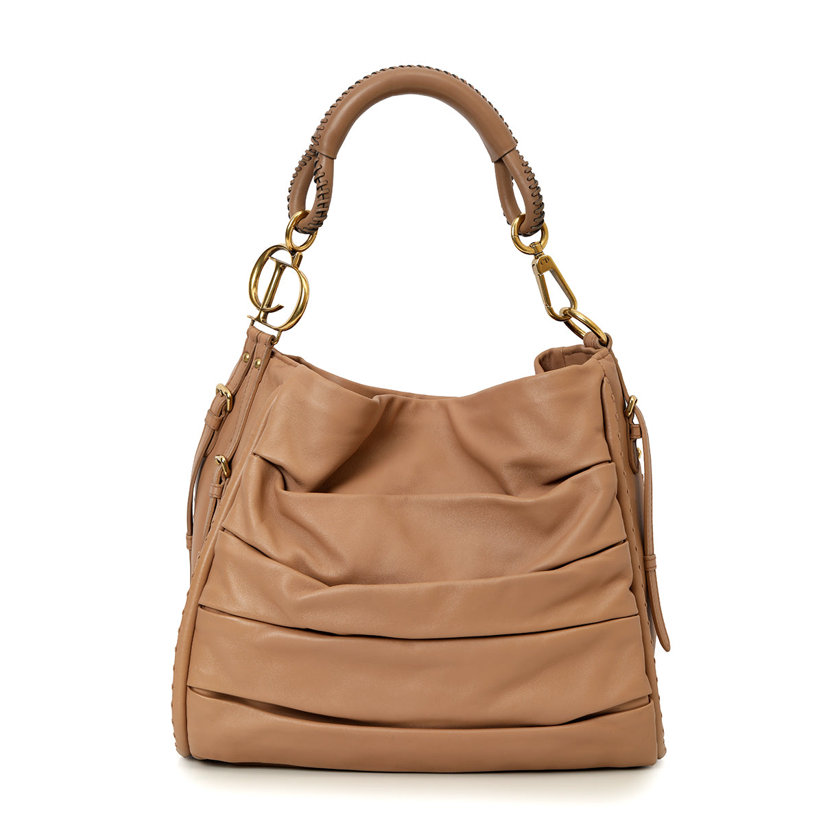 Nude Rose Lambskin Pleated Libertine Hobo Bag