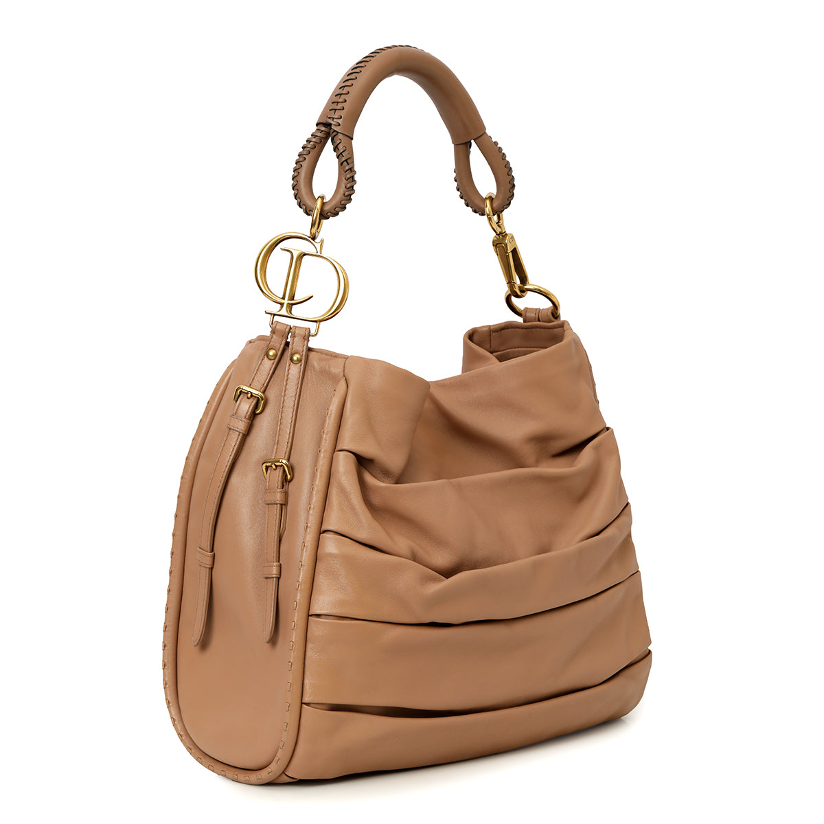 Nude Rose Lambskin Pleated Libertine Hobo Bag