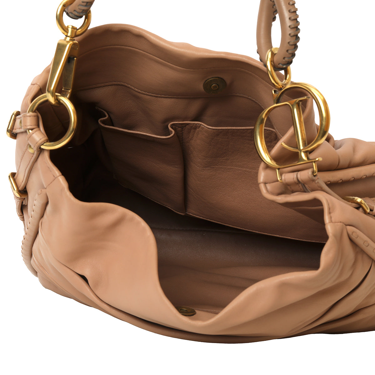 Nude Rose Lambskin Pleated Libertine Hobo Bag