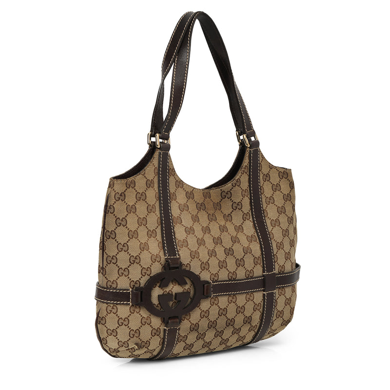 Pre-loved Gucci GG Monogram Medium Brown Shoulder Bag
