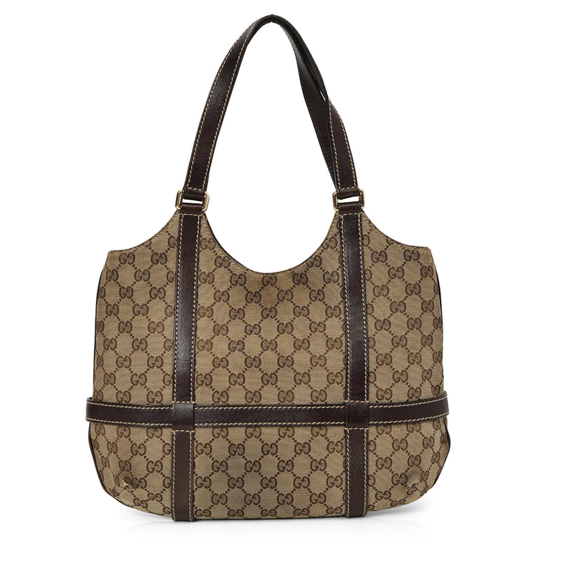 Pre loved gucci gg monogram medium brown shoulder bag sale