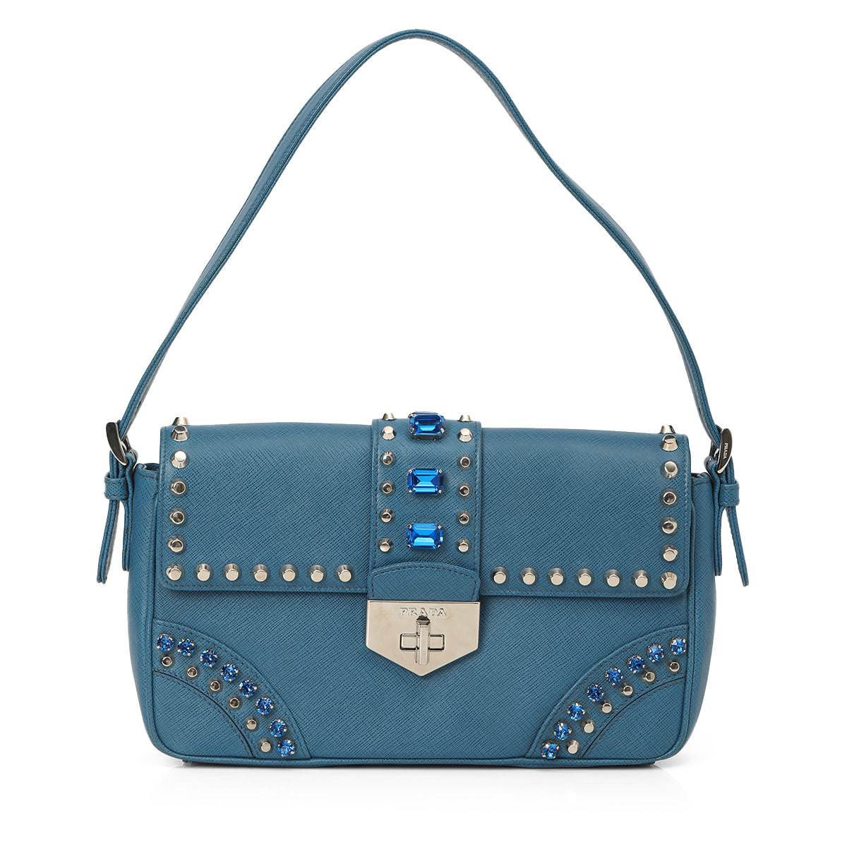 Baguette Bijoux Blue Saffiano Leather Bag One Size