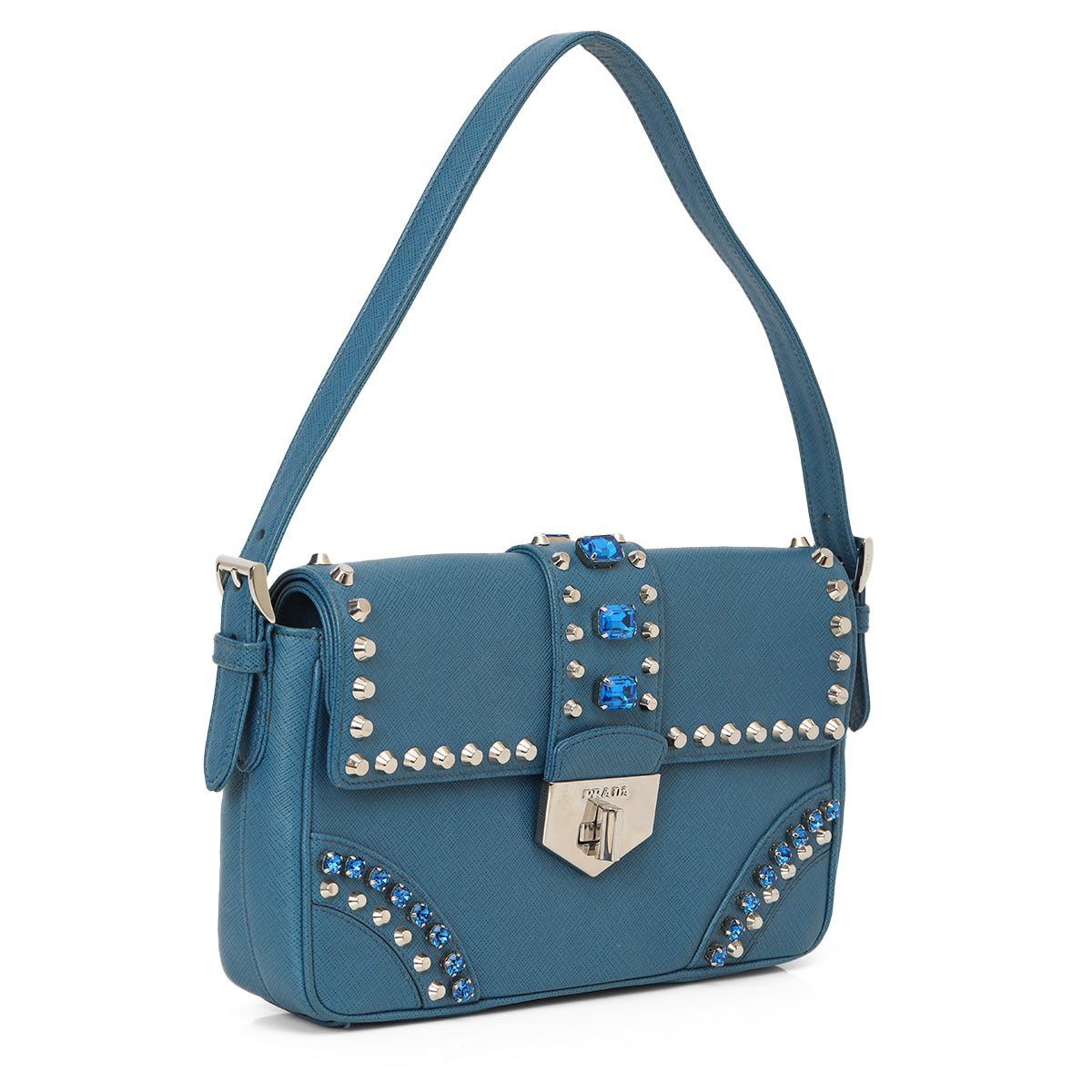 Baguette Bijoux Blue Saffiano Leather Bag One Size