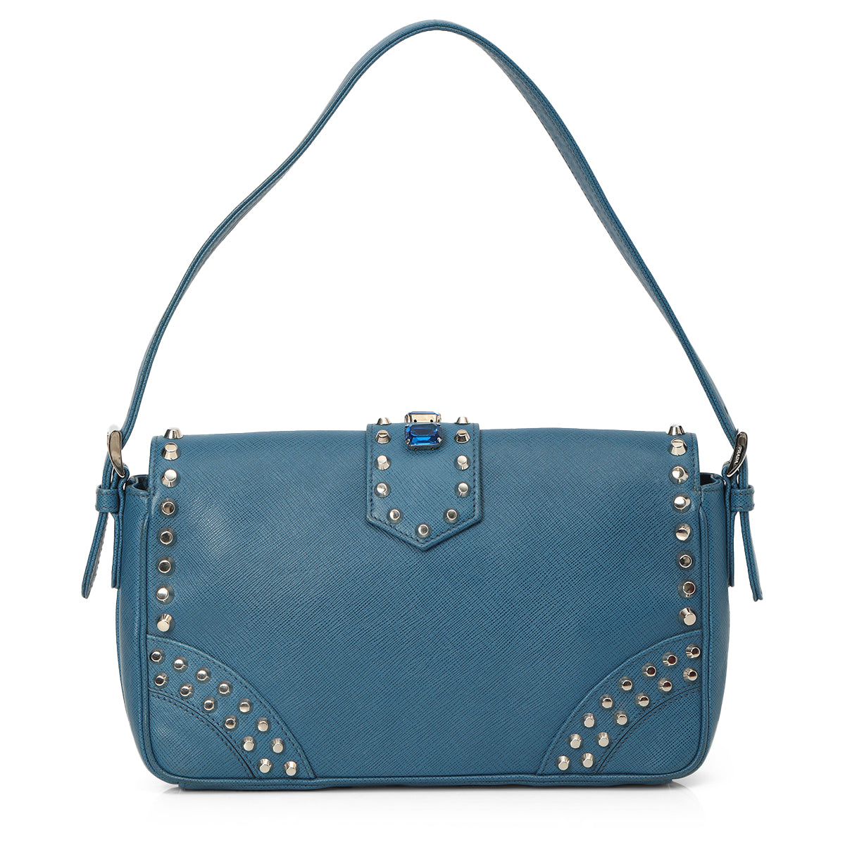 Baguette Bijoux Blue Saffiano Leather Bag One Size