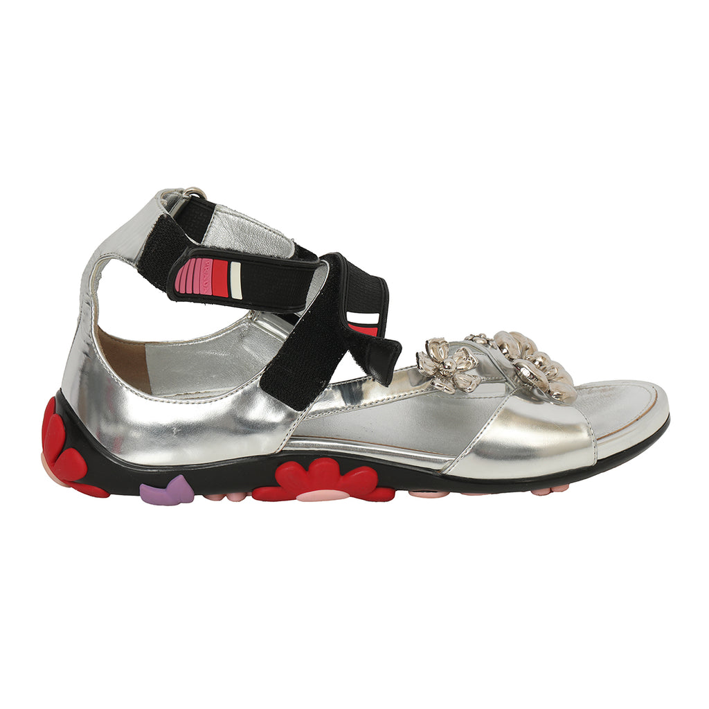 Shop Pre Owned Authentic Prada Silver Patent Leather Floral