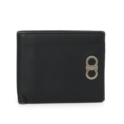 Solid Black Gancini Bi-Fold Wallet Small