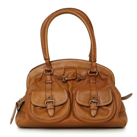 Brown Leather Large My Dior Pockets Satchel