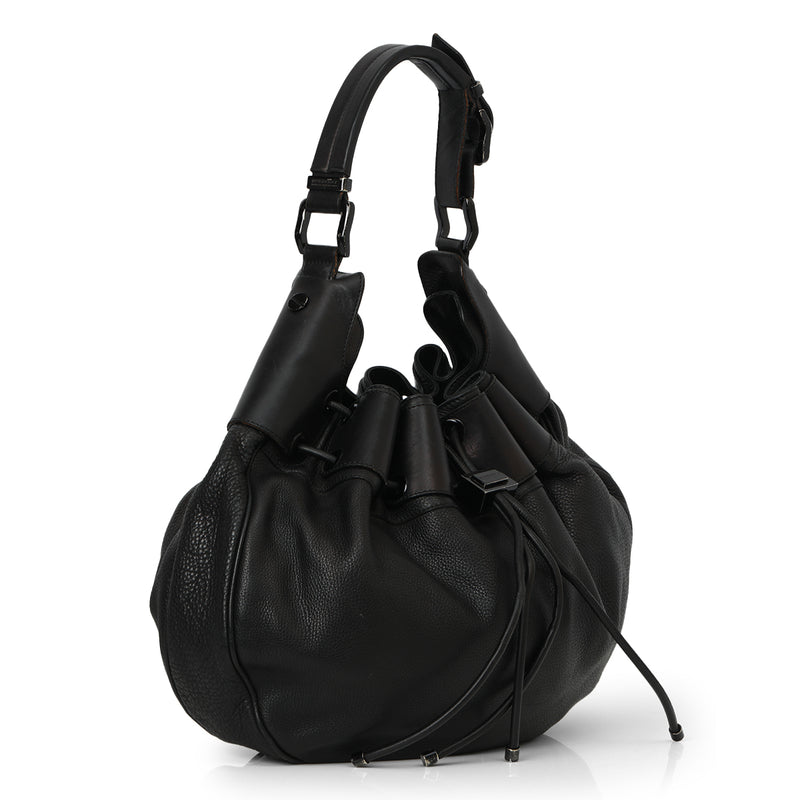 Black Leather Warrior Hobo Bag Large