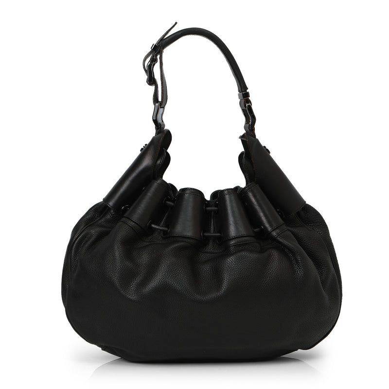 Black Leather Warrior Hobo Bag Large