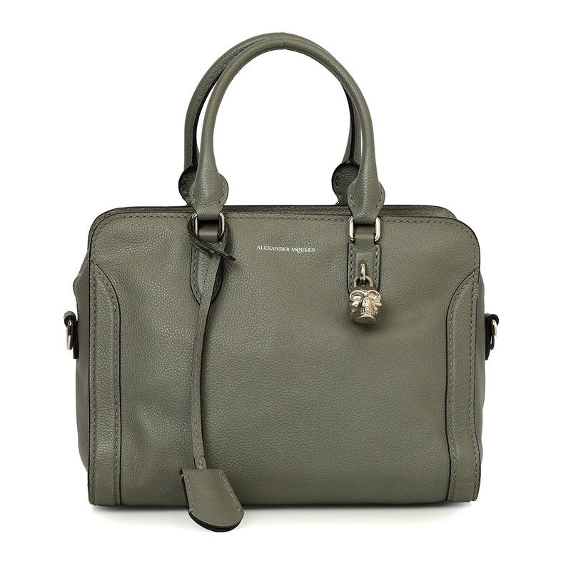 Pre-loved Alexander Mcqueen Grey Calfskin Leather Small Skull Padlock Zip Tote Bag