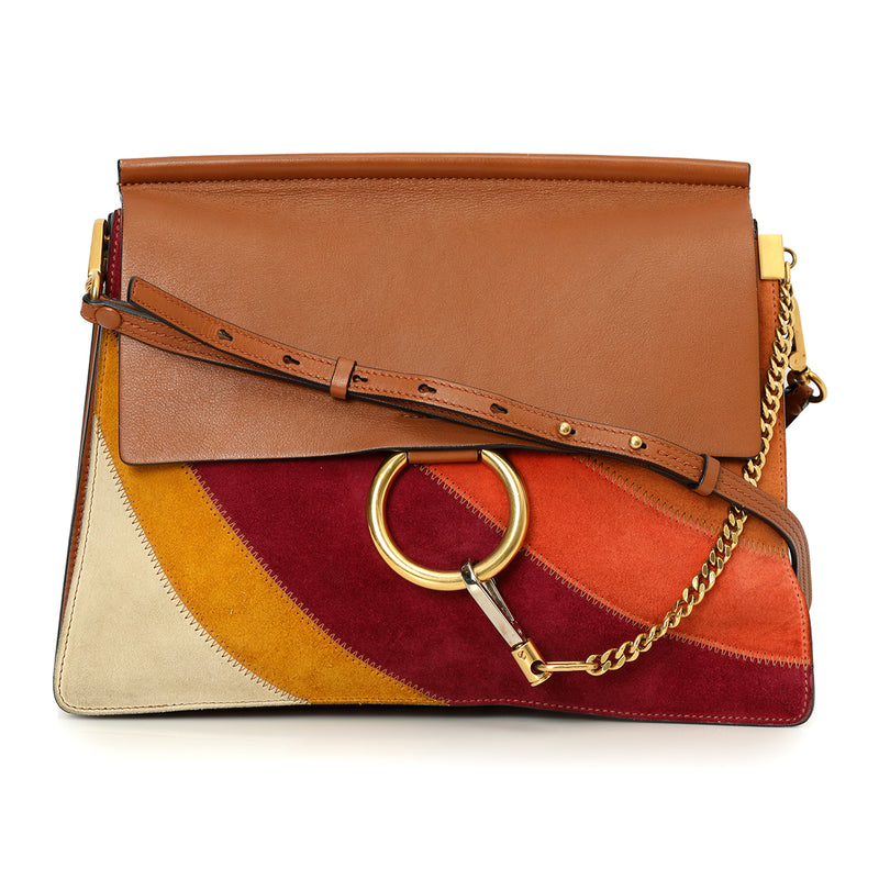 Pre-loved Chloe Faye Patchwork Shoulder Bag Suede & Leather - Medium