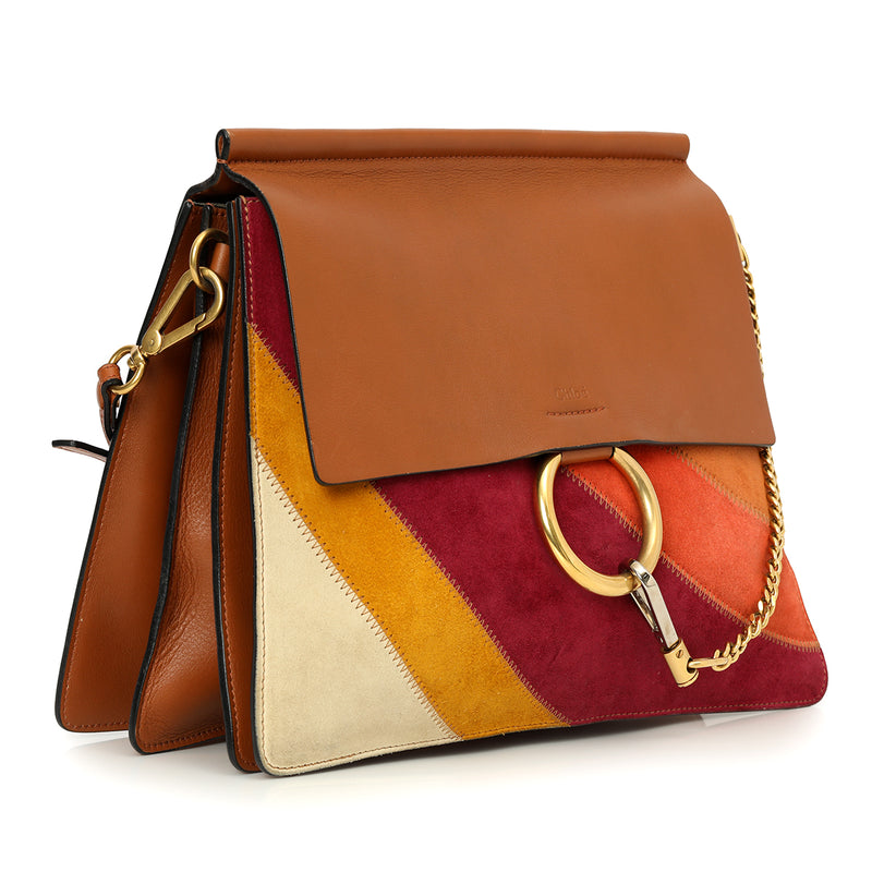 Chloe Faye Patchwork Shoulder Bag Suede & Leather - Medium