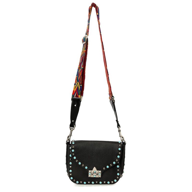 Black Leather Guitar Rolling Rockstud Shoulder Bag Small