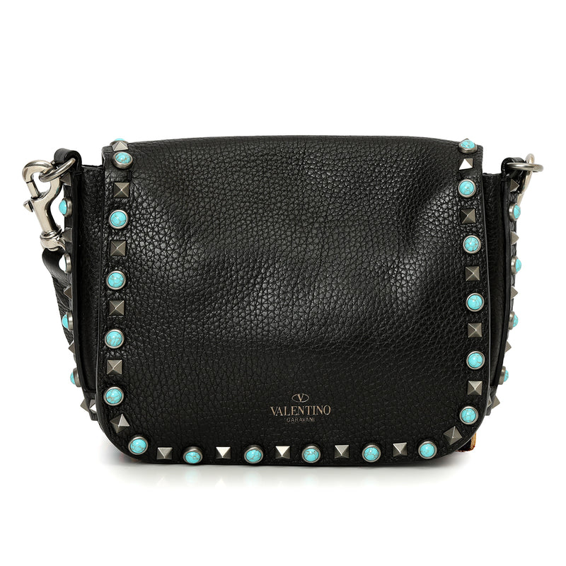 Black Leather Guitar Rolling Rockstud Shoulder Bag Small
