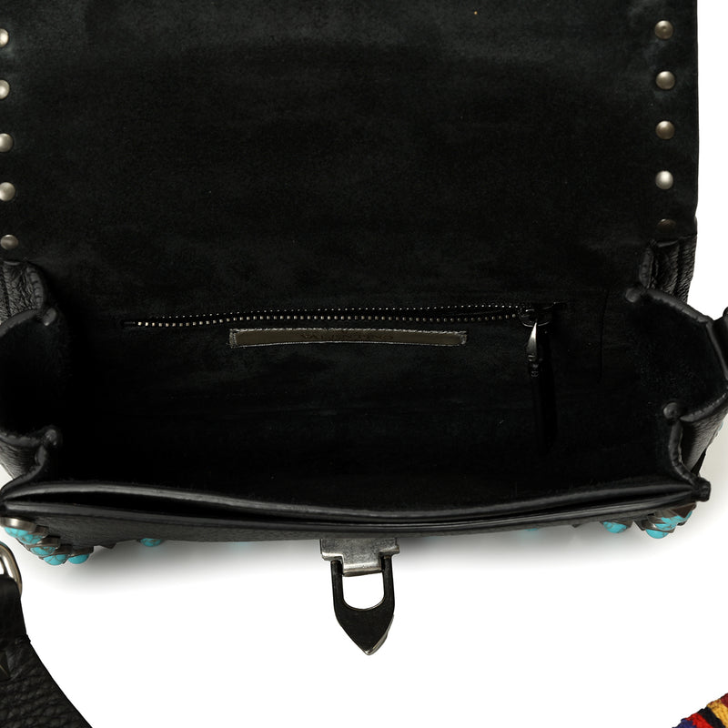 Black Leather Guitar Rolling Rockstud Shoulder Bag Small