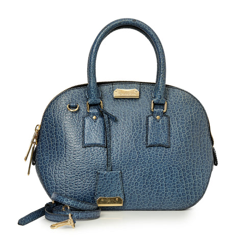 Navy Blue Grain Leather Small Orchard Bowling Bag Medium