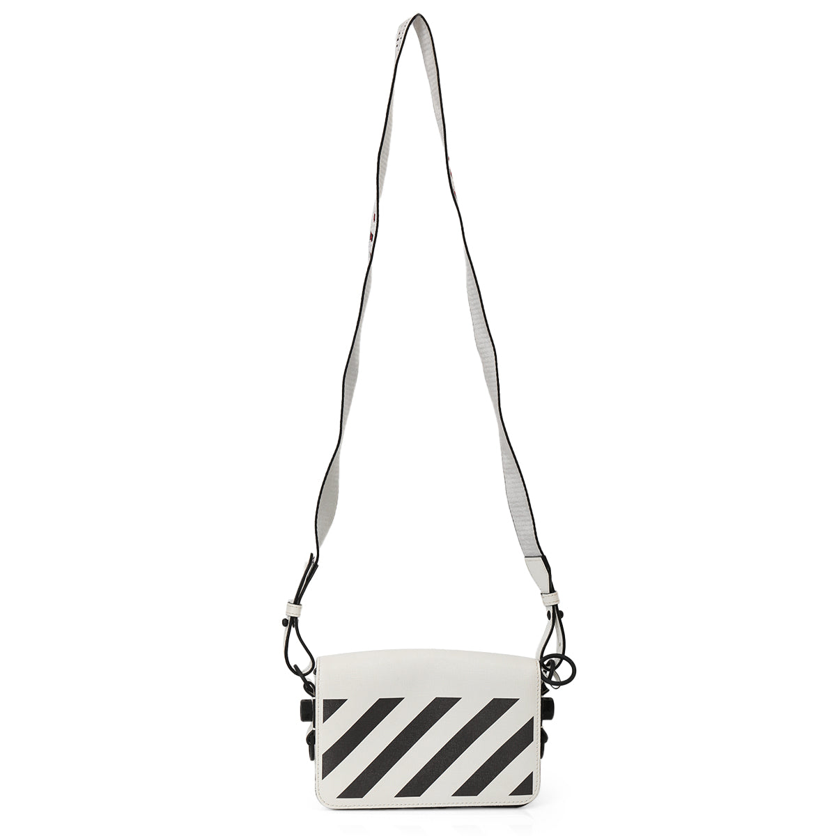 White/Black Diag Print Leather Binder Clip Crossbody Bag