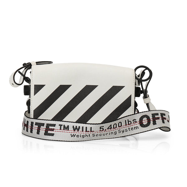 OFF-WHITE Diag Flap Bag SS21 Black/White in Leather with Silver 