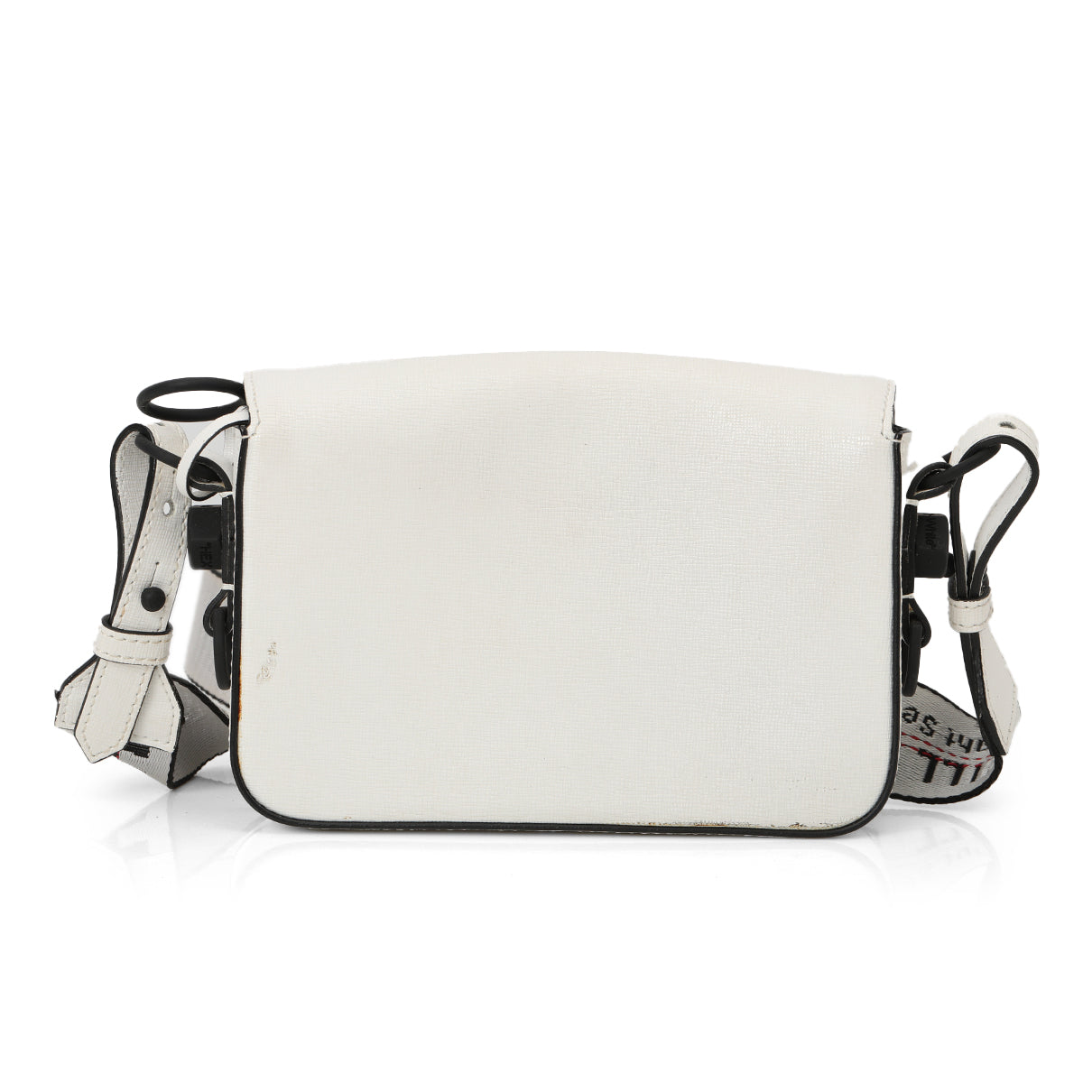 White/Black Diag Print Leather Binder Clip Crossbody Bag