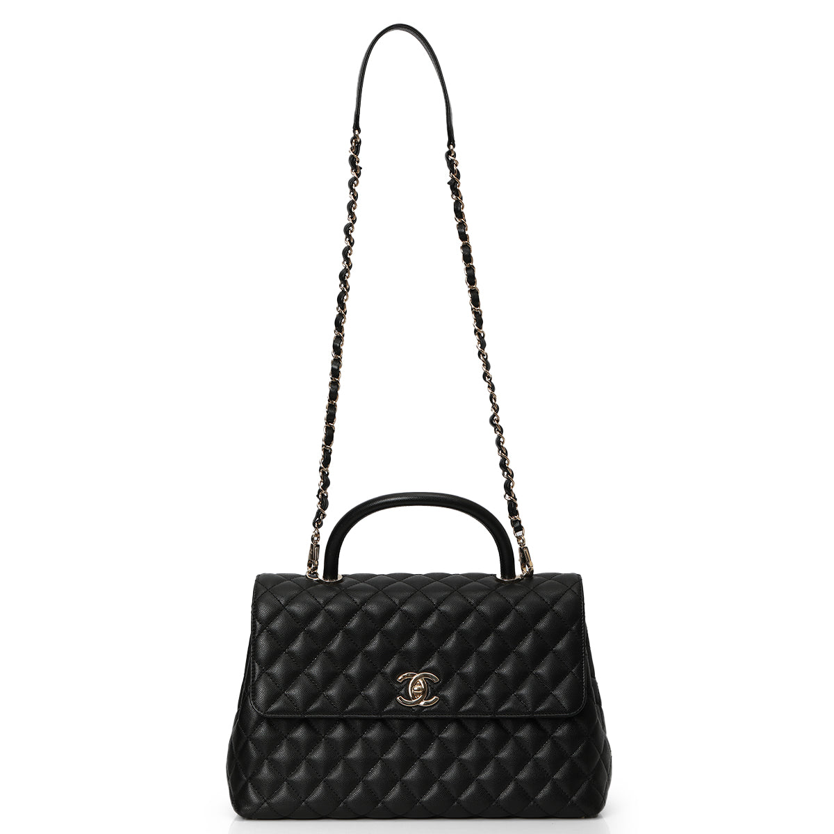 Coco Caviar Leather Black Top Handle Bag Medium