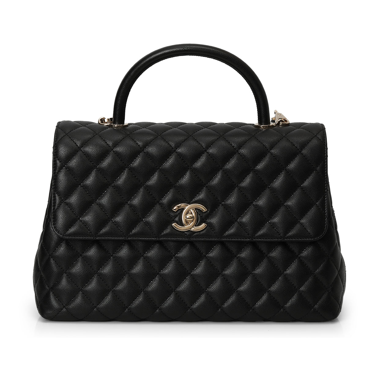 Coco Caviar Leather Black Top Handle Bag Medium