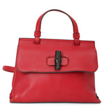 Red Pebbled Leather Bamboo Daily Top Handle Bag Small