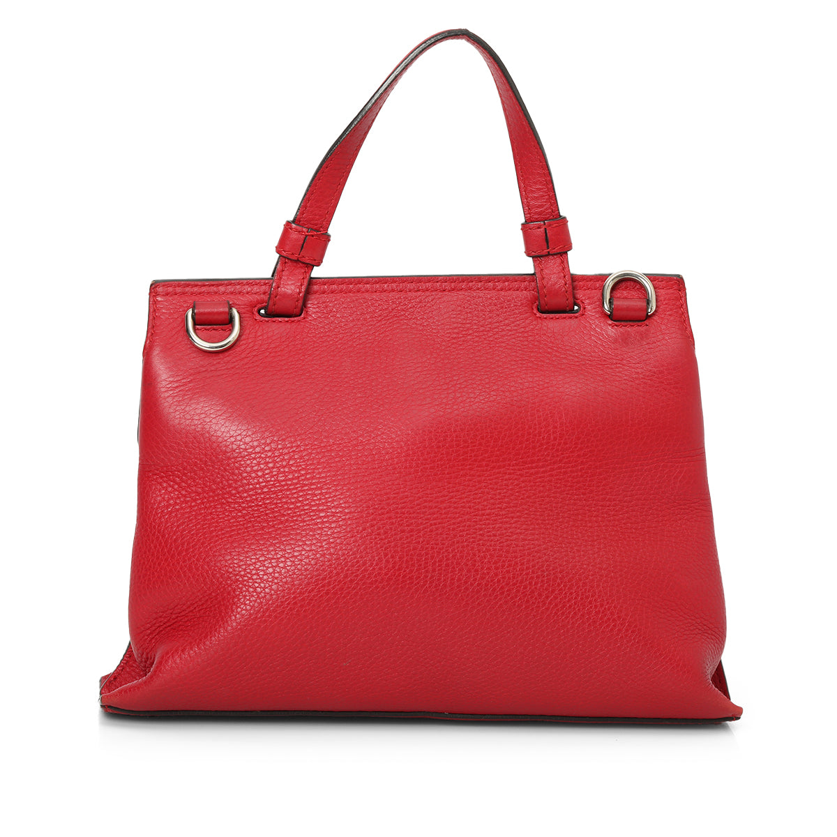 Red Pebbled Leather Bamboo Daily Top Handle Bag Small