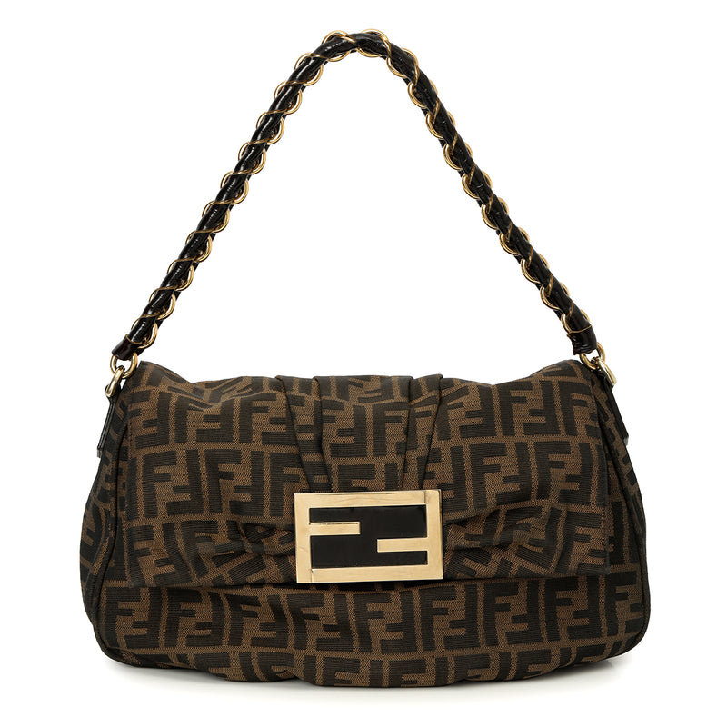 Pre-loved Fendi Tobacco Zucca Print Canvas Mia Flap Shoulder Bag One Size